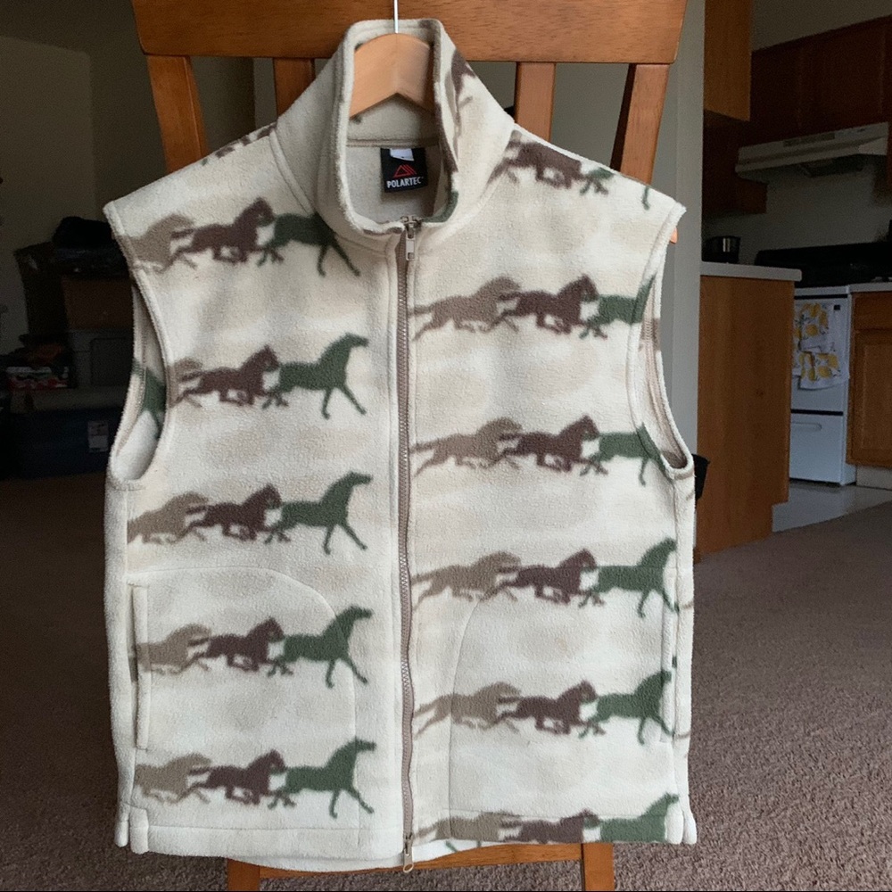 Vintage Fleece Polartec Horse Pattern Vest Small S - Picture 1 of 3